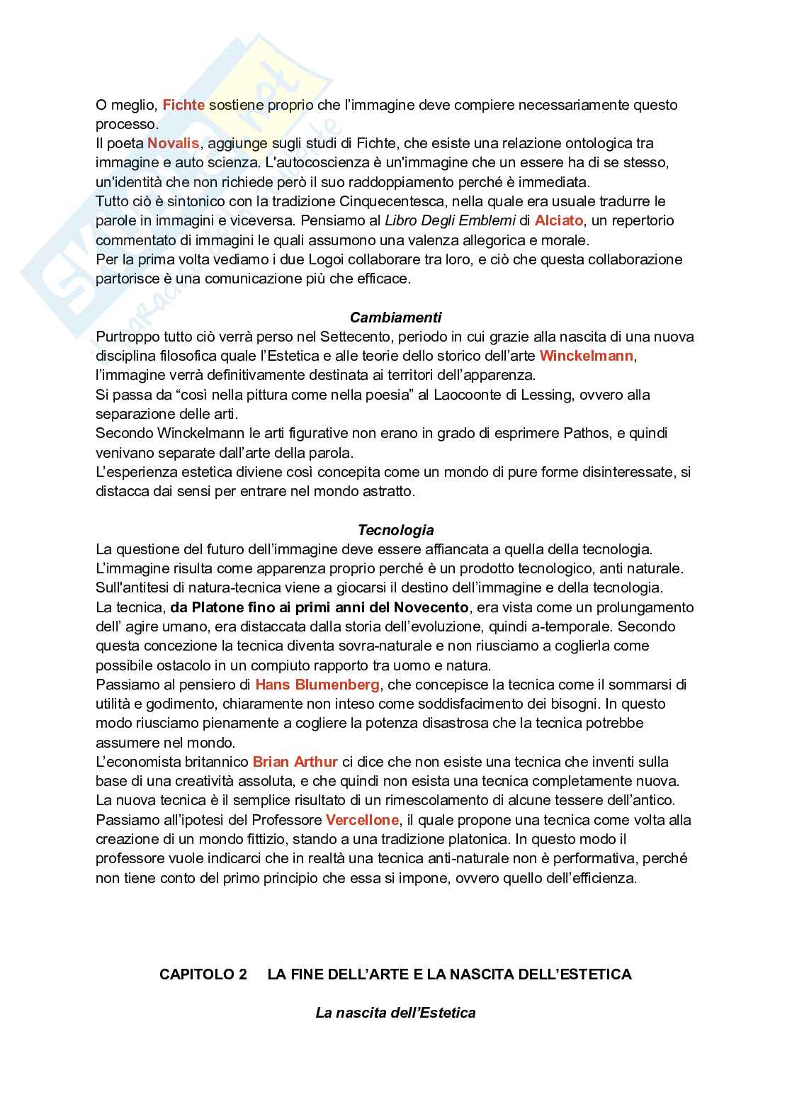 Riassunto esame Estetica, Prof. Curtis Giovanni, libro consigliato Il futuro dell’Immagine , Vercellone  Pag. 2