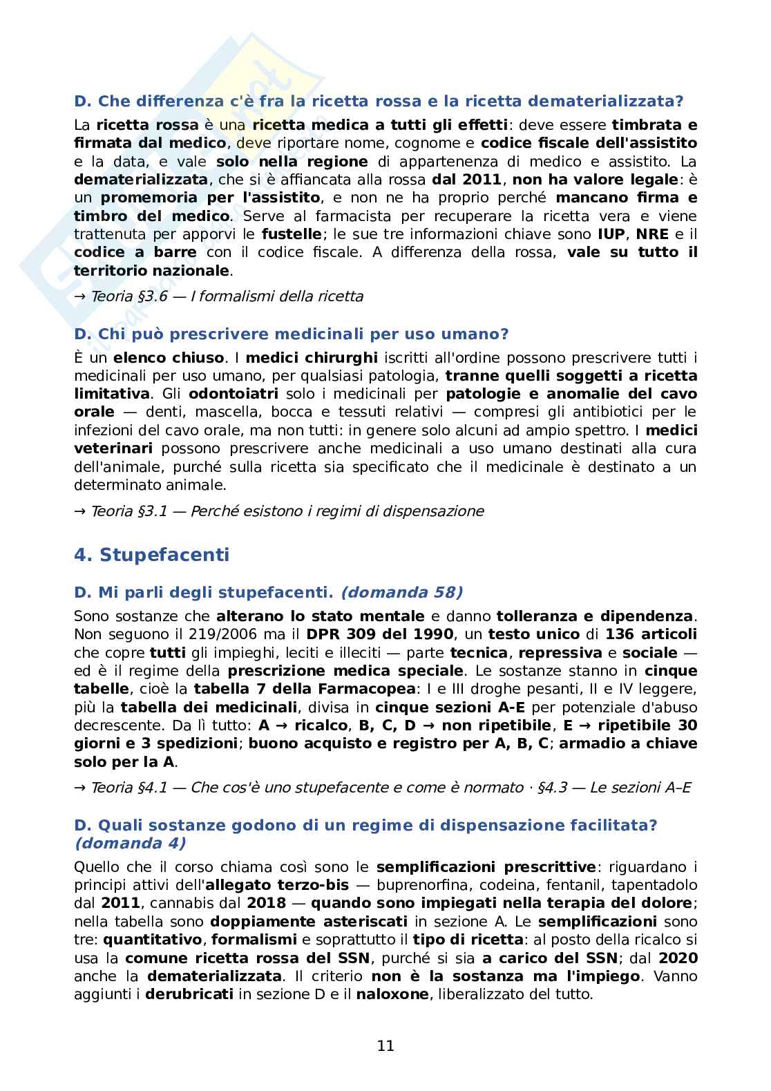 Domande d’esame + risposte con rimandi alla teoria di Tecnologia e legislazione farmaceutica con laboratorio di preparazioni galeniche Pag. 11