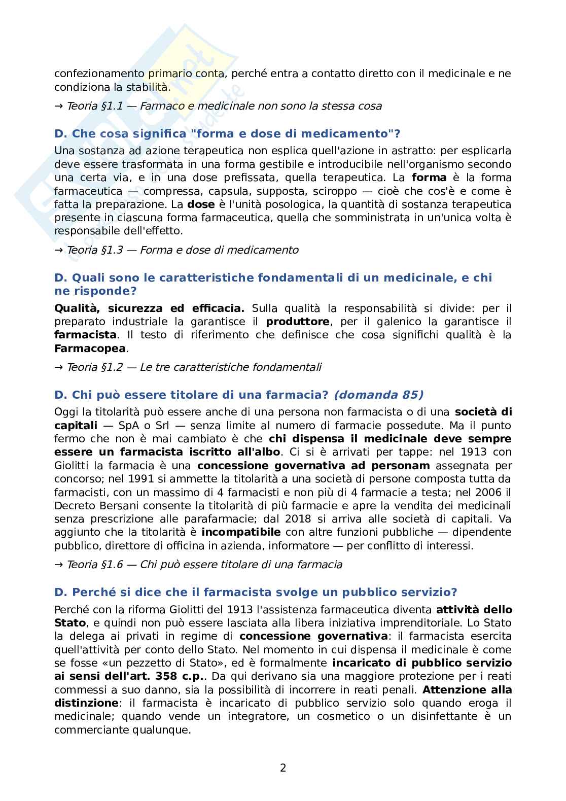 Domande d’esame + risposte con rimandi alla teoria di Tecnologia e legislazione farmaceutica con laboratorio di preparazioni galeniche Pag. 2