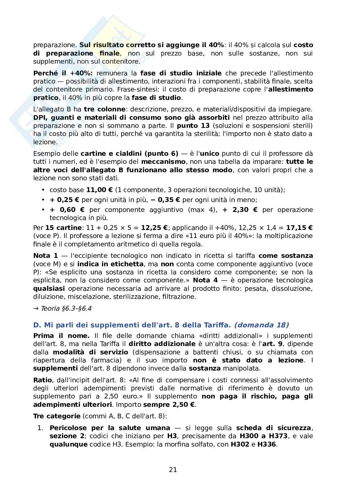 Domande d’esame + risposte con rimandi alla teoria di Tecnologia e legislazione farmaceutica con laboratorio di preparazioni galeniche Pag. 21