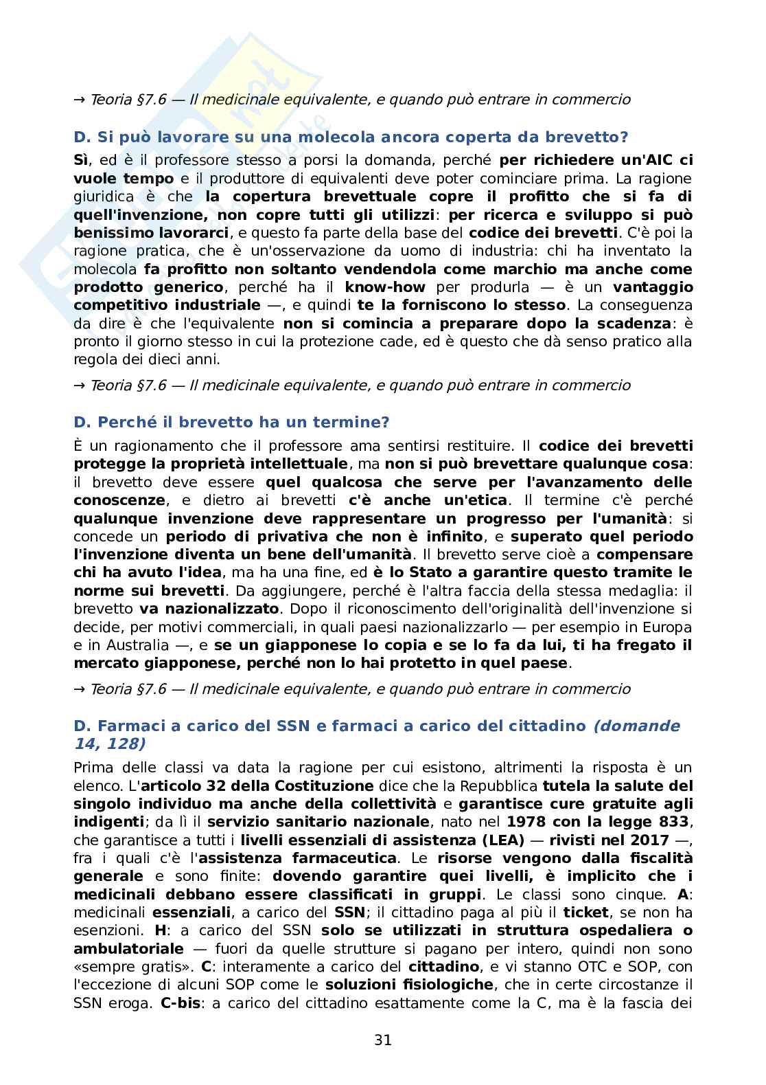 Domande d’esame + risposte con rimandi alla teoria di Tecnologia e legislazione farmaceutica con laboratorio di preparazioni galeniche Pag. 31