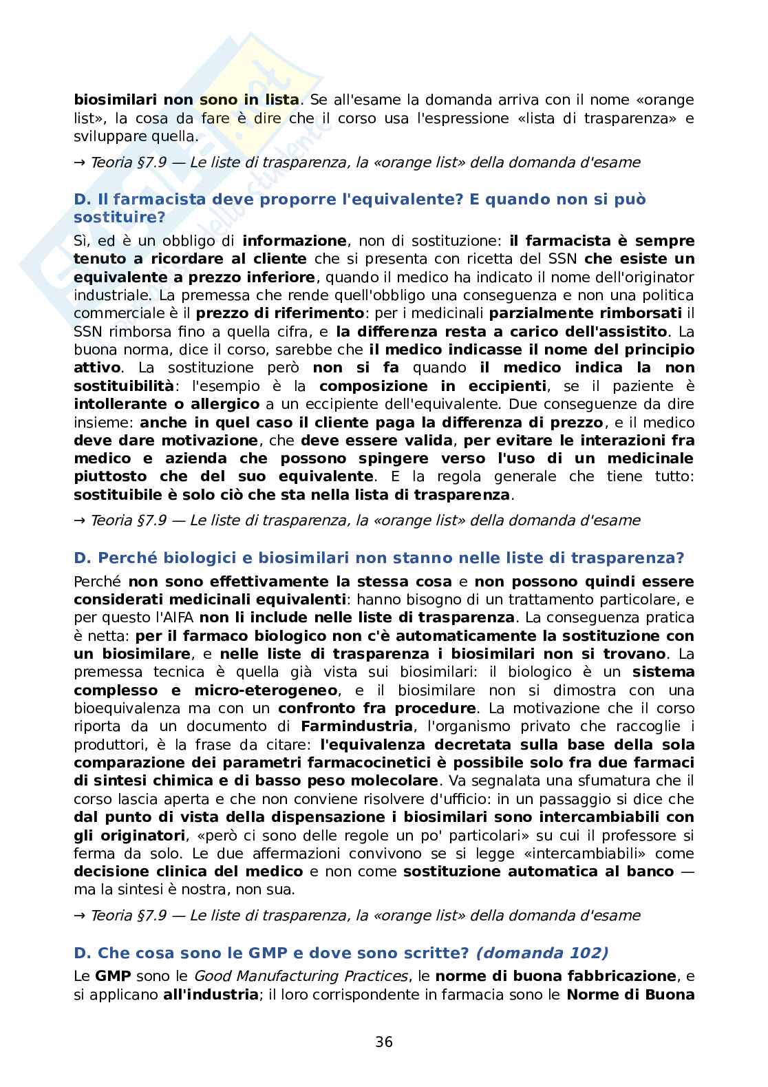 Domande d’esame + risposte con rimandi alla teoria di Tecnologia e legislazione farmaceutica con laboratorio di preparazioni galeniche Pag. 36