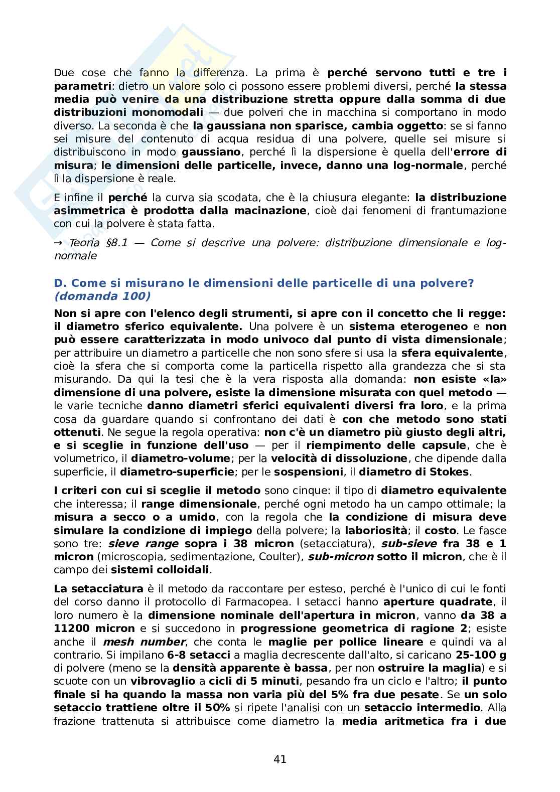 Domande d’esame + risposte con rimandi alla teoria di Tecnologia e legislazione farmaceutica con laboratorio di preparazioni galeniche Pag. 41