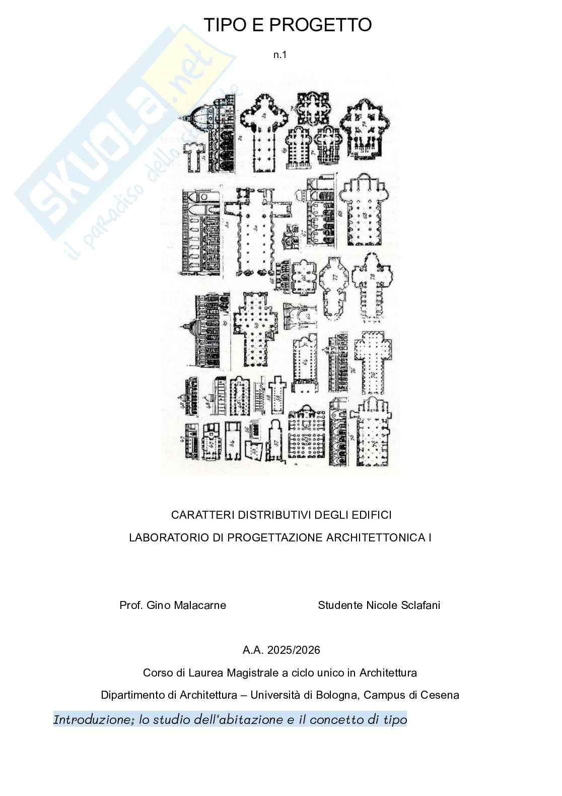 Appunti di Laboratorio di progettazione architettonica I per relazione su tipo e progetto Pag. 1