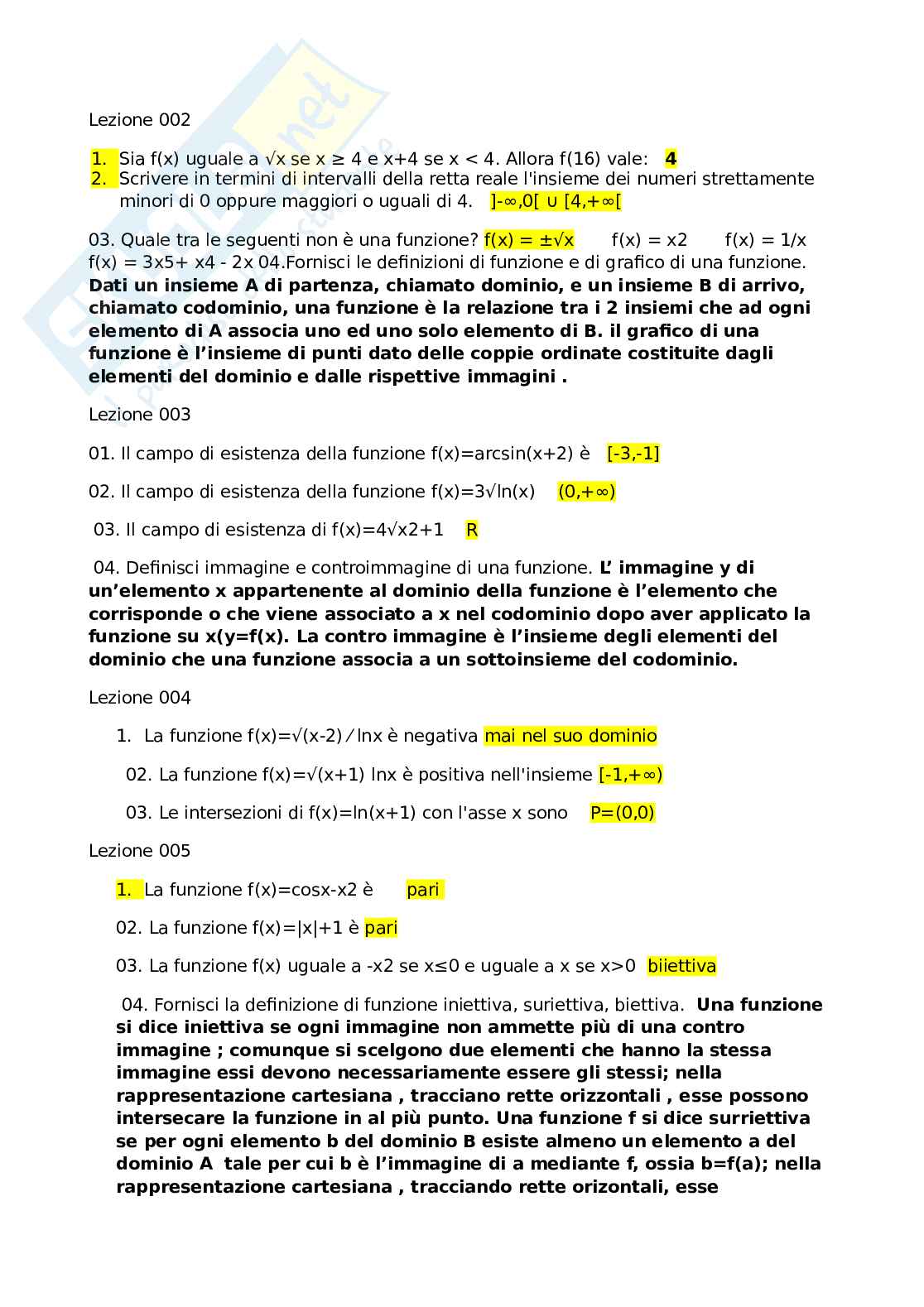 Set domande esame Matematica e statistica Pag. 1