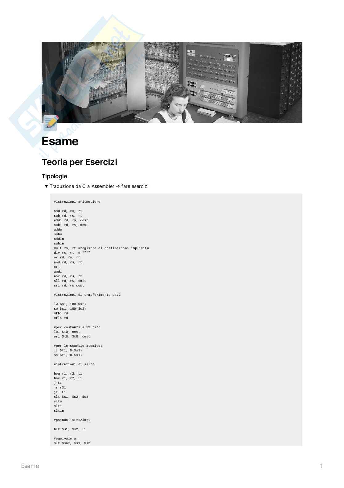 Riepilogo Esame di Calcolatori Elettronici - Architetture Pag. 1