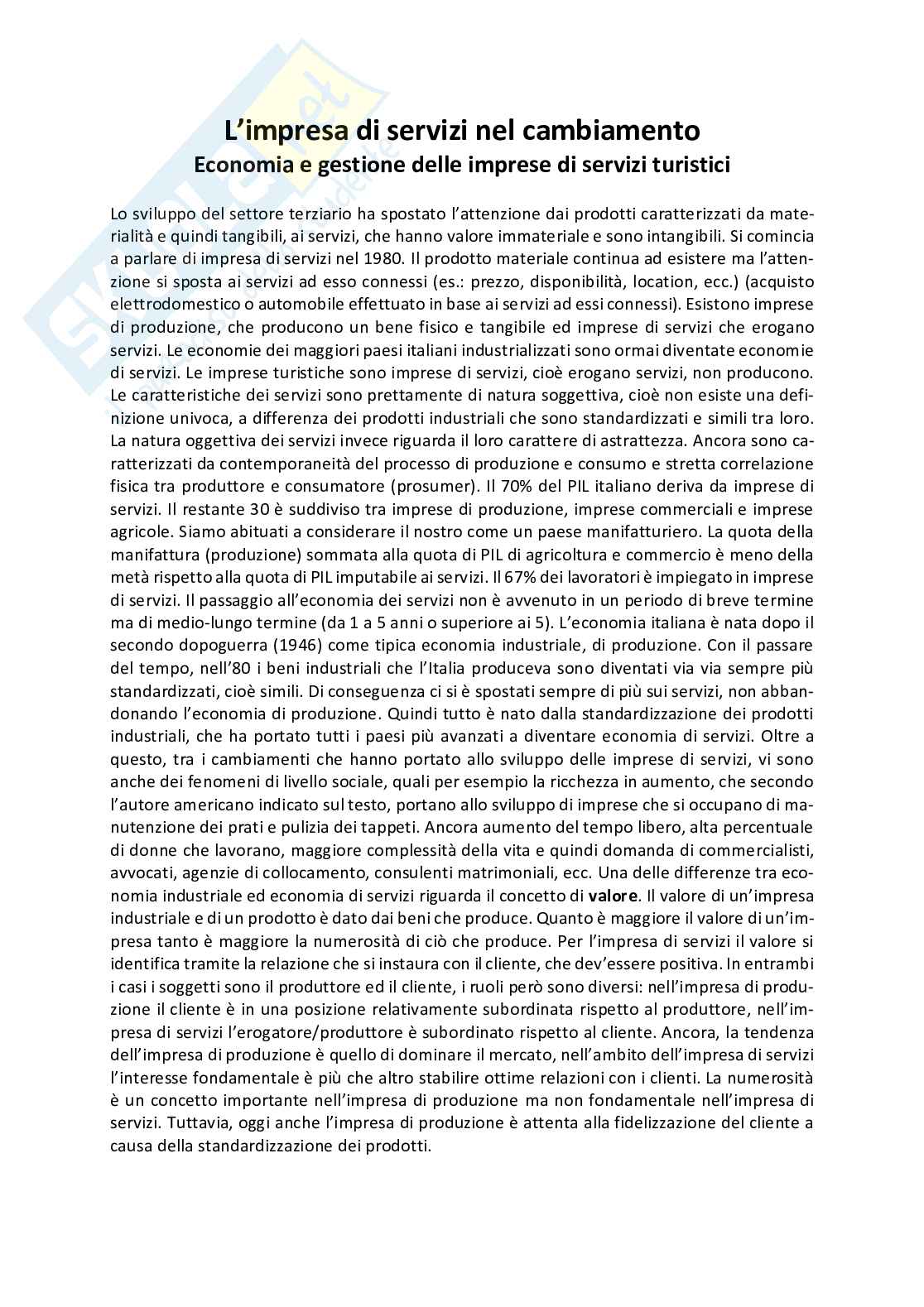 Riassunto esame Economia e gestione delle imprese turistiche, prof. Santamato, libro consigliato: L'impresa di servizi nel cambiamento, Santamato Pag. 1
