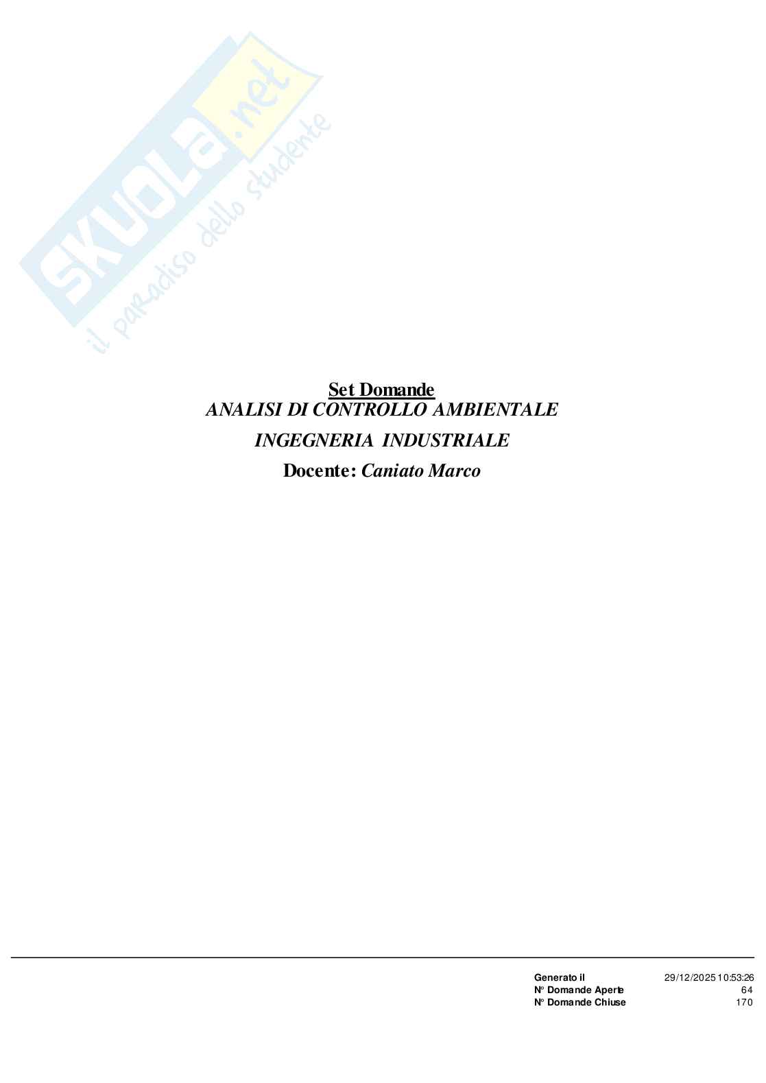Paniere Analisi di controllo ambientale  Pag. 1