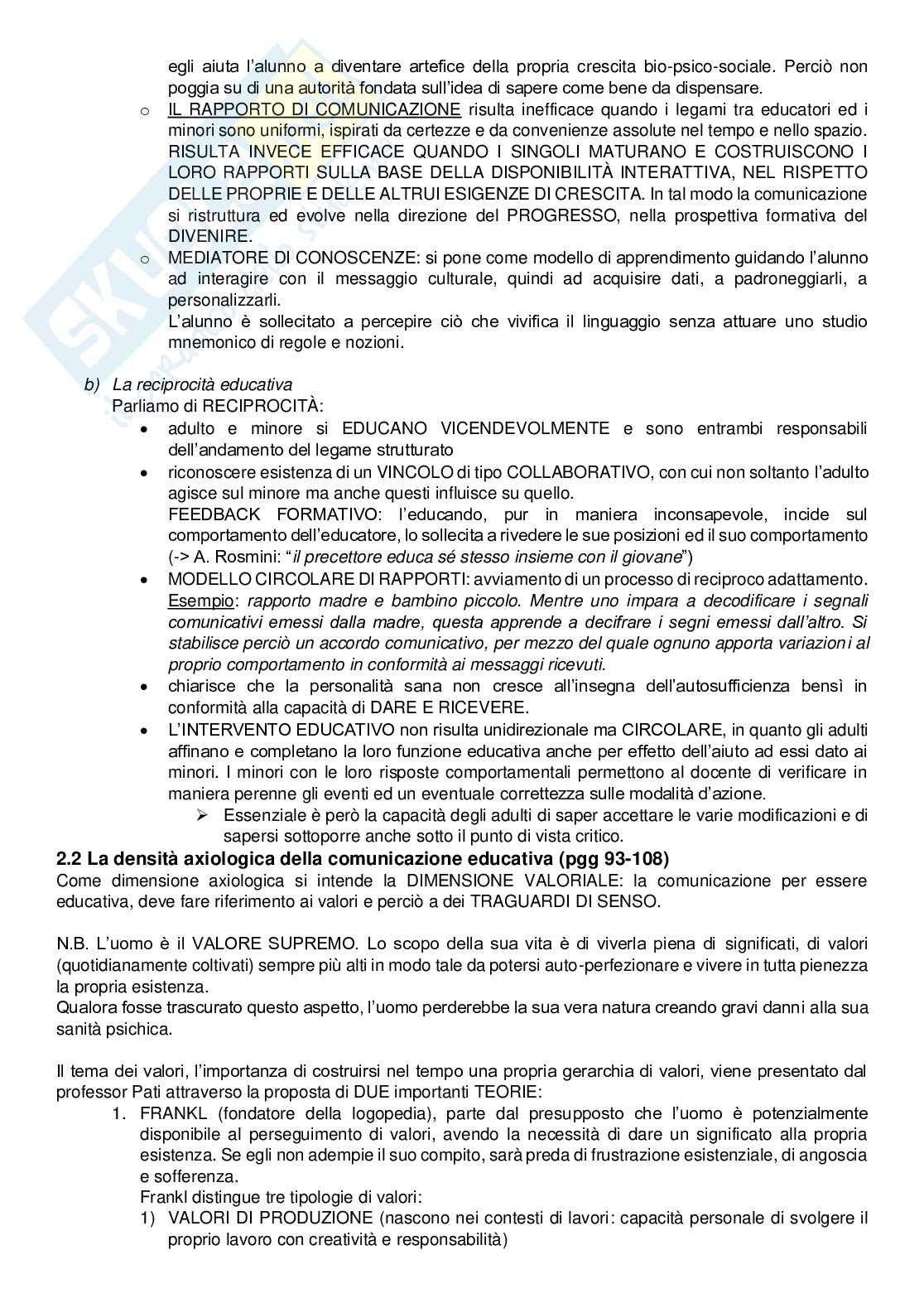 Riassunto esame di Pedagogia generale, prof. Birbes, libro consigliato Pedagogia della comunicazione educativa, Pati Pag. 11