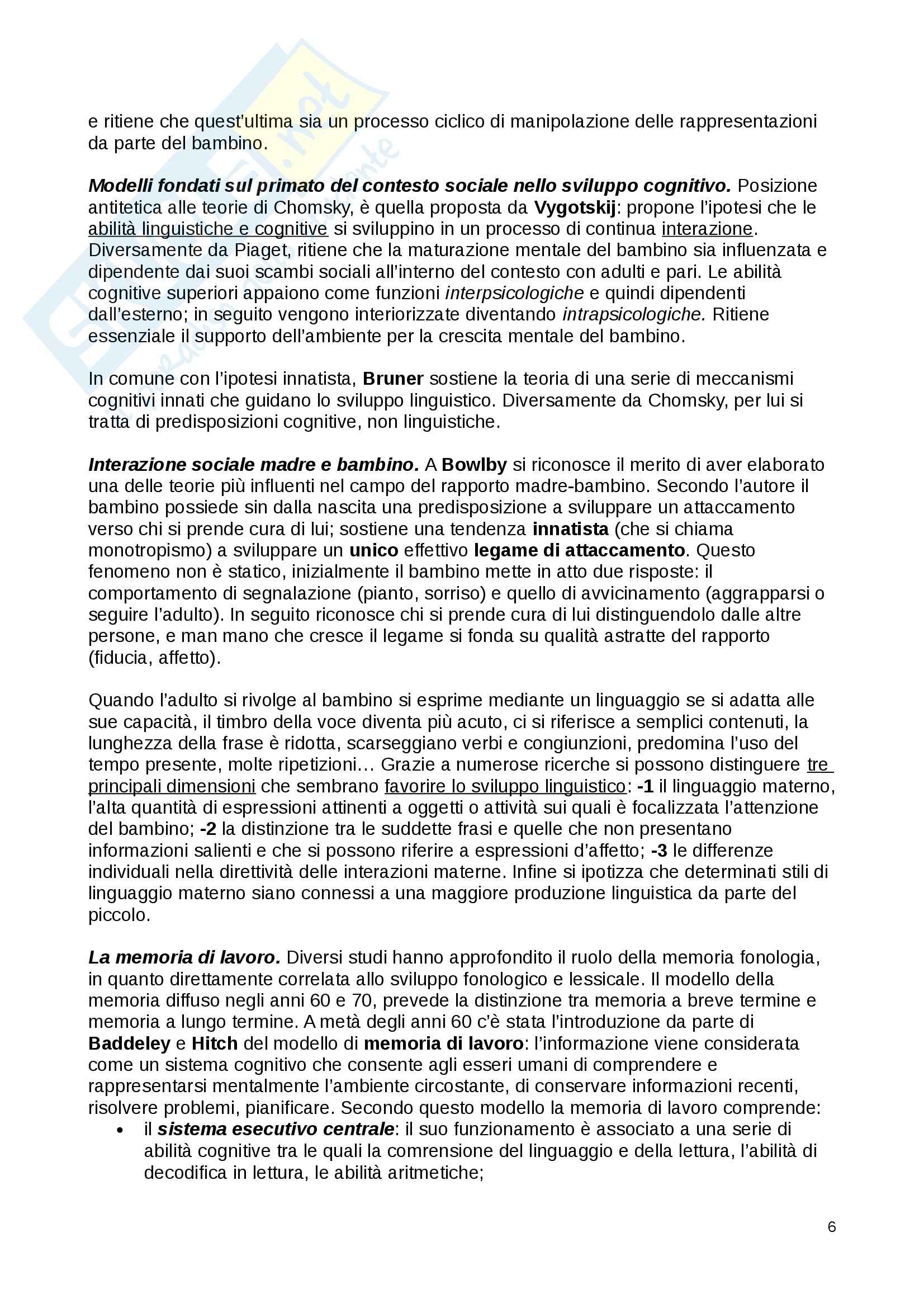 Riassunto esame Psicologia dello sviluppo, prof. Farina, libro consigliato Ascoltare il linguaggio dei bambini, Majorano Pag. 6
