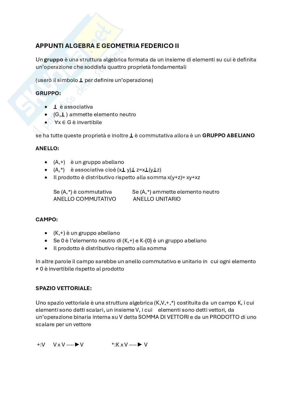 Algebra e geometria lineare Pag. 1