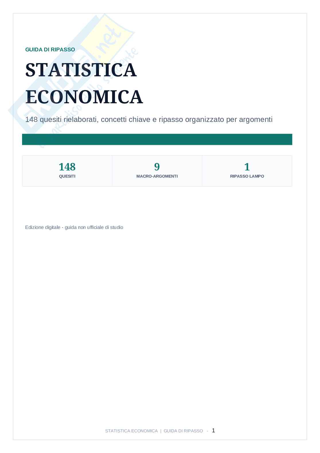 Guida di ripasso Statistica economica Pag. 1