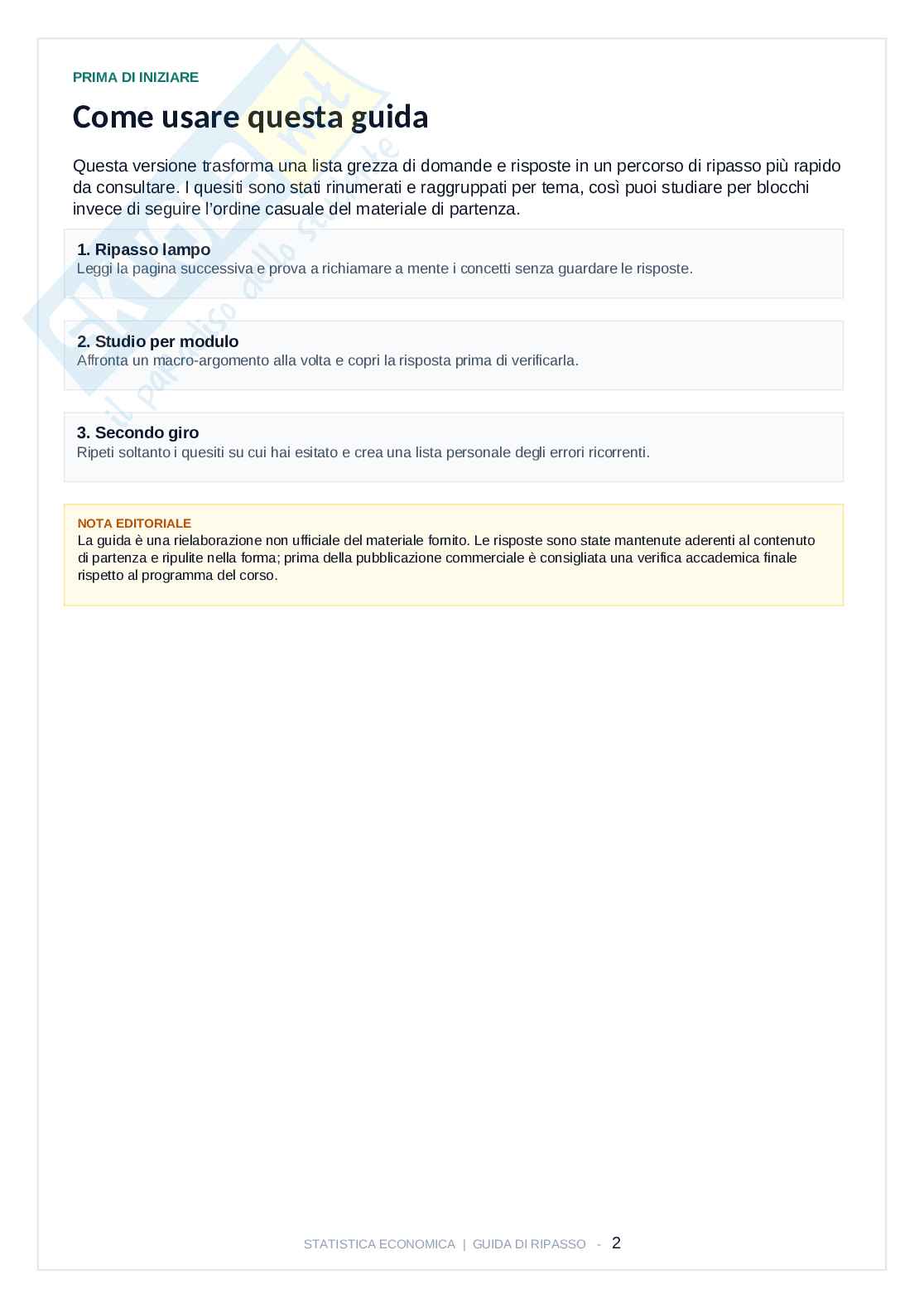 Guida di ripasso Statistica economica Pag. 2