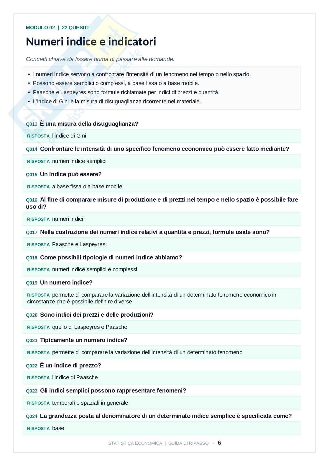 Guida di ripasso Statistica economica Pag. 6