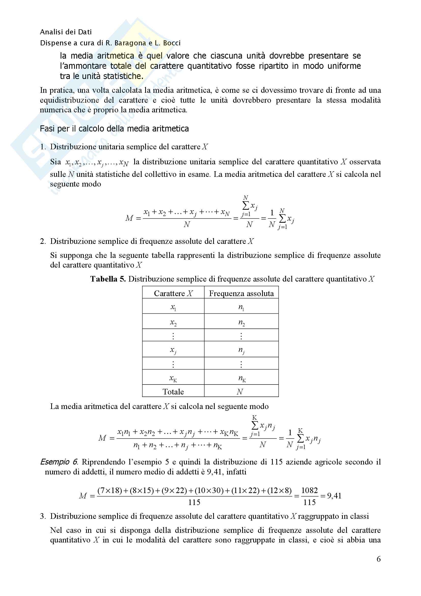 Analisi dei dati  - le medie e le variabilità Pag. 6