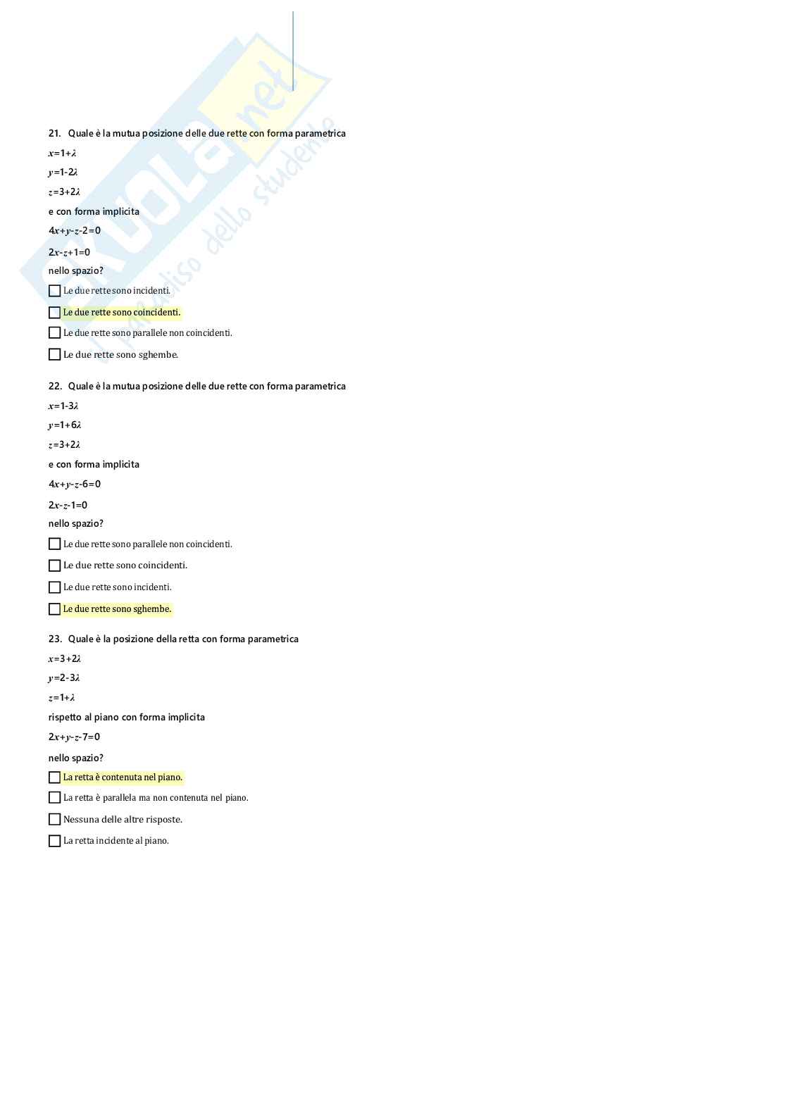 Paniere Geometria analitica Pag. 76