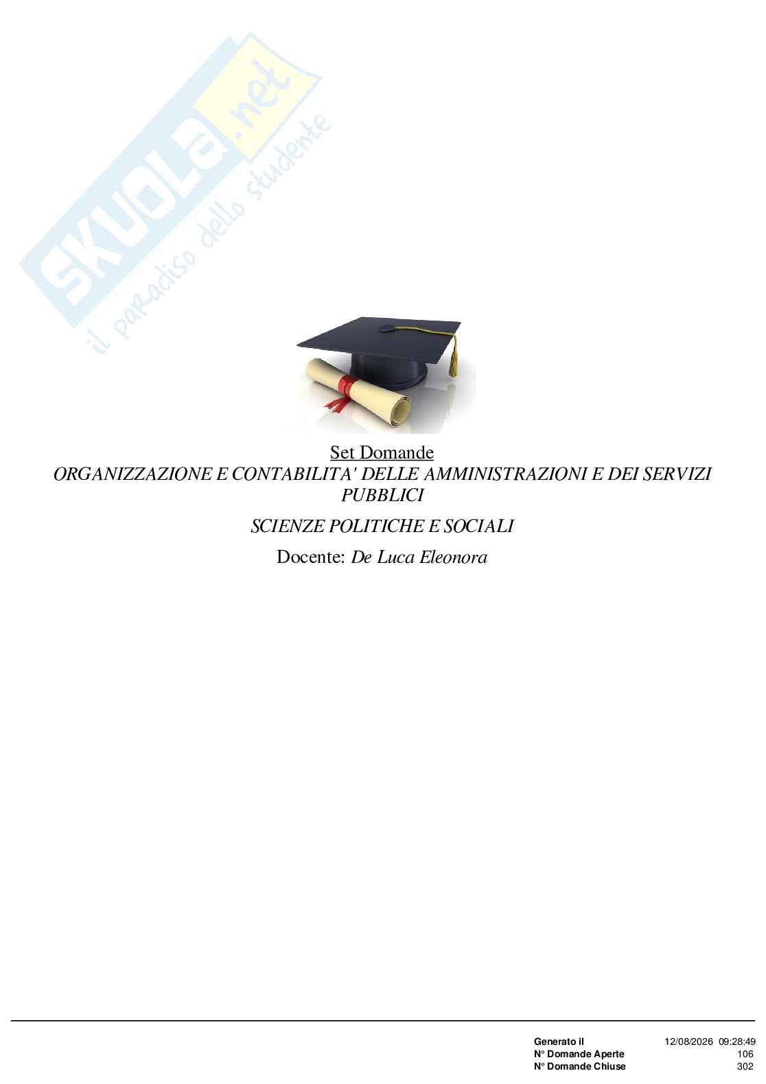 Paniere nuovo (2026) di Organizzazione e contabilità delle amministrazioni e dei servizi pubblici Pag. 1
