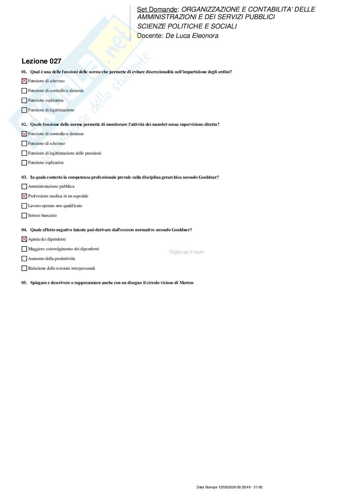Paniere nuovo (2026) di Organizzazione e contabilità delle amministrazioni e dei servizi pubblici Pag. 31