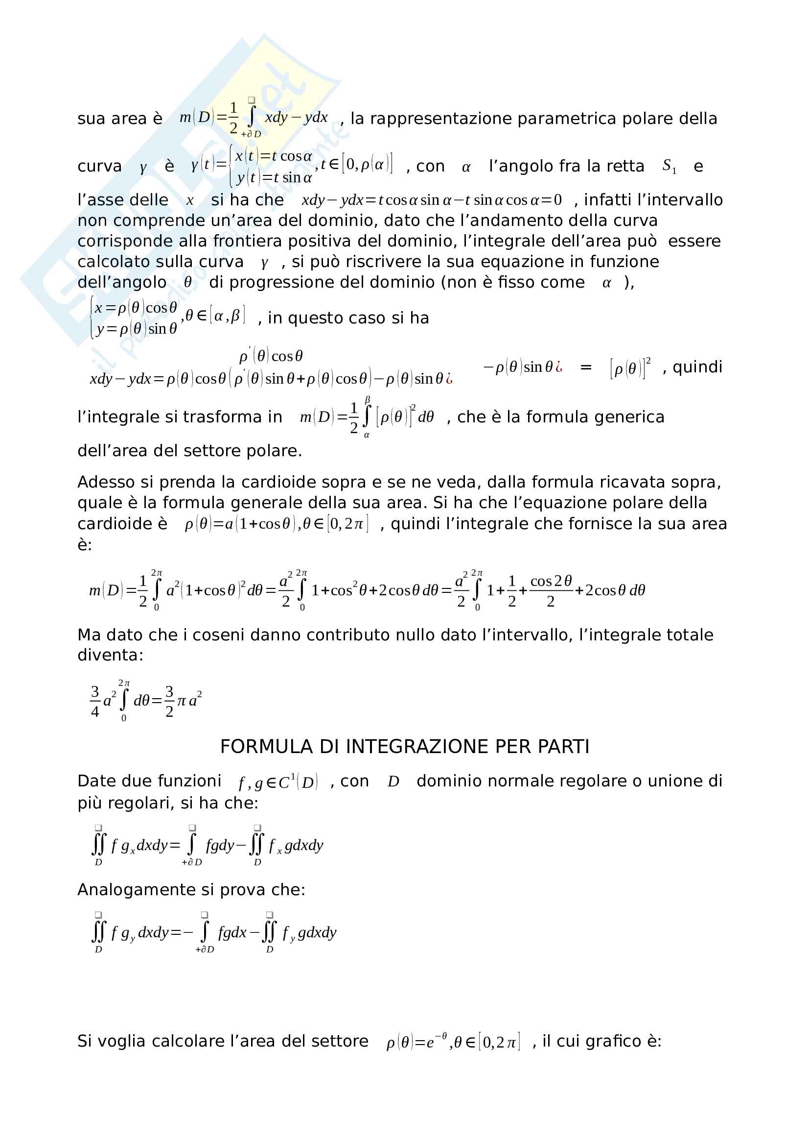 Formule di Gauss Green, coordinate polari Pag. 6