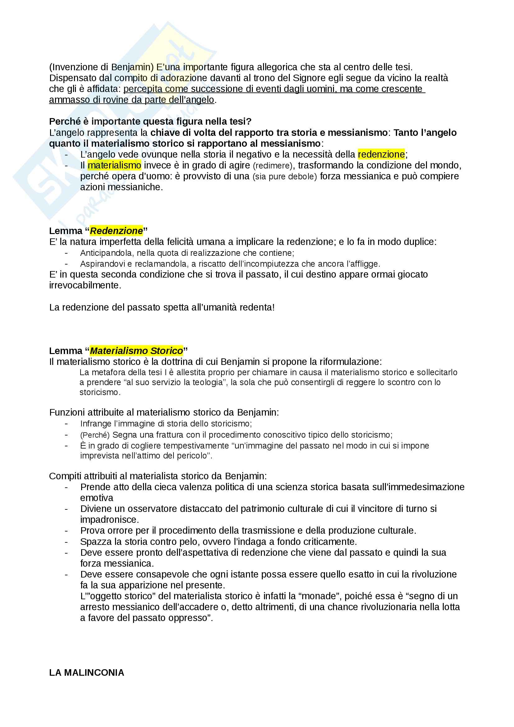 Riassunto esame Estetica, prof. Sossi, libro consigliato Sul concetto di storia, Benjamin Pag. 2