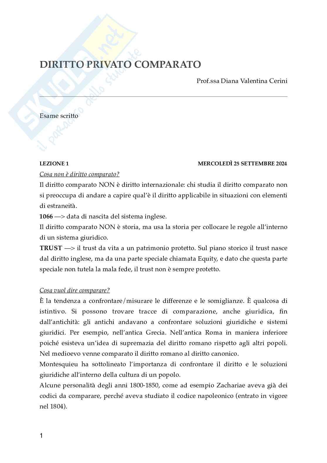 Appunti lezioni di Diritto privato comparato Pag. 1