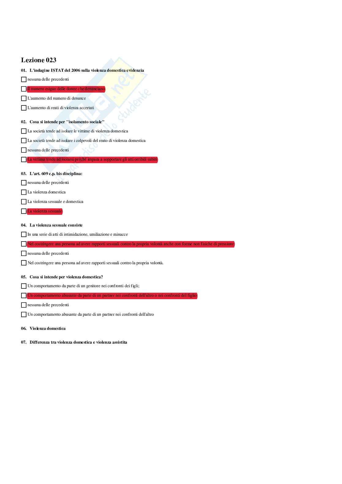 Paniere La violenza di genere: aspetti giuridici, psicologici e sociologici - Risposte multiple - aggiornato (2026) Pag. 31