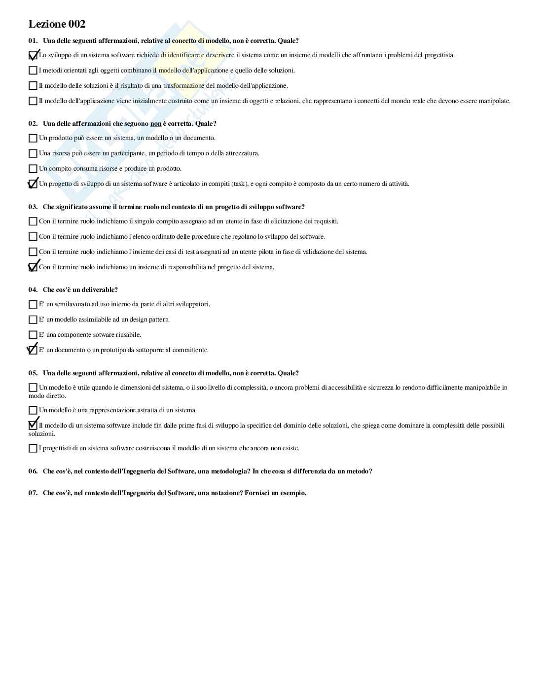 Paniere con risposte chiuse- Ingegneria del software (2021/2022) Pag. 1