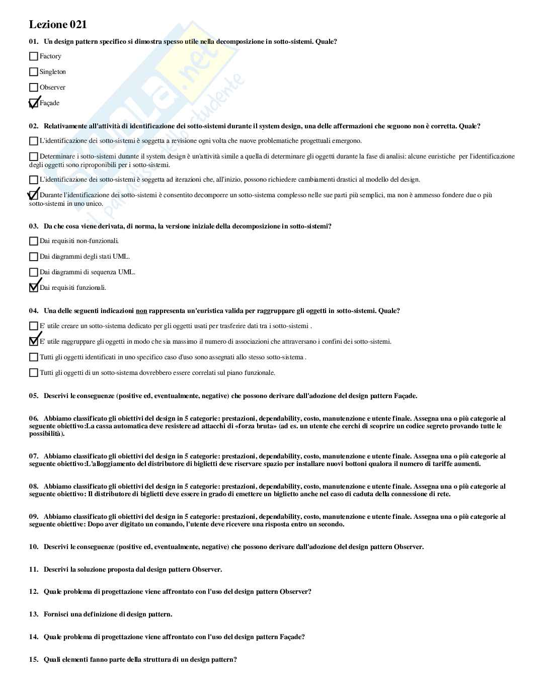 Paniere con risposte chiuse- Ingegneria del software (2021/2022) Pag. 26