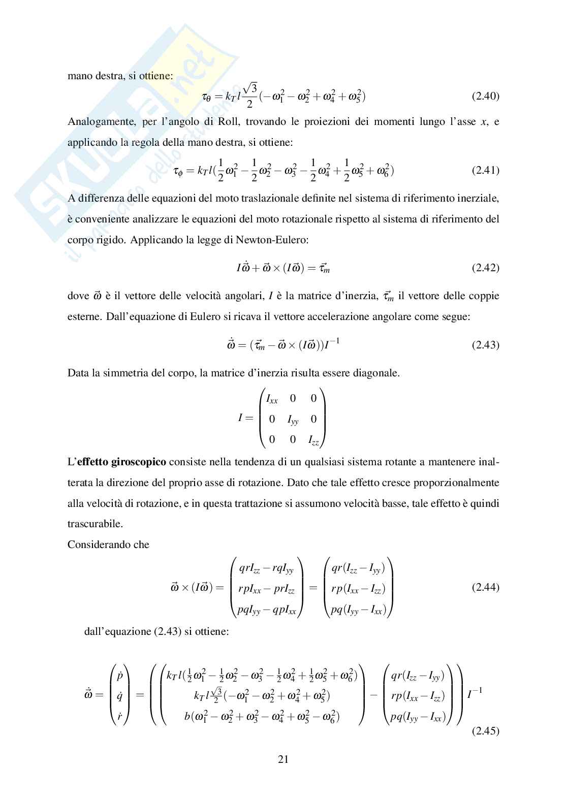 Modellistica e controllo di un esacottero in volo stazionario Pag. 31