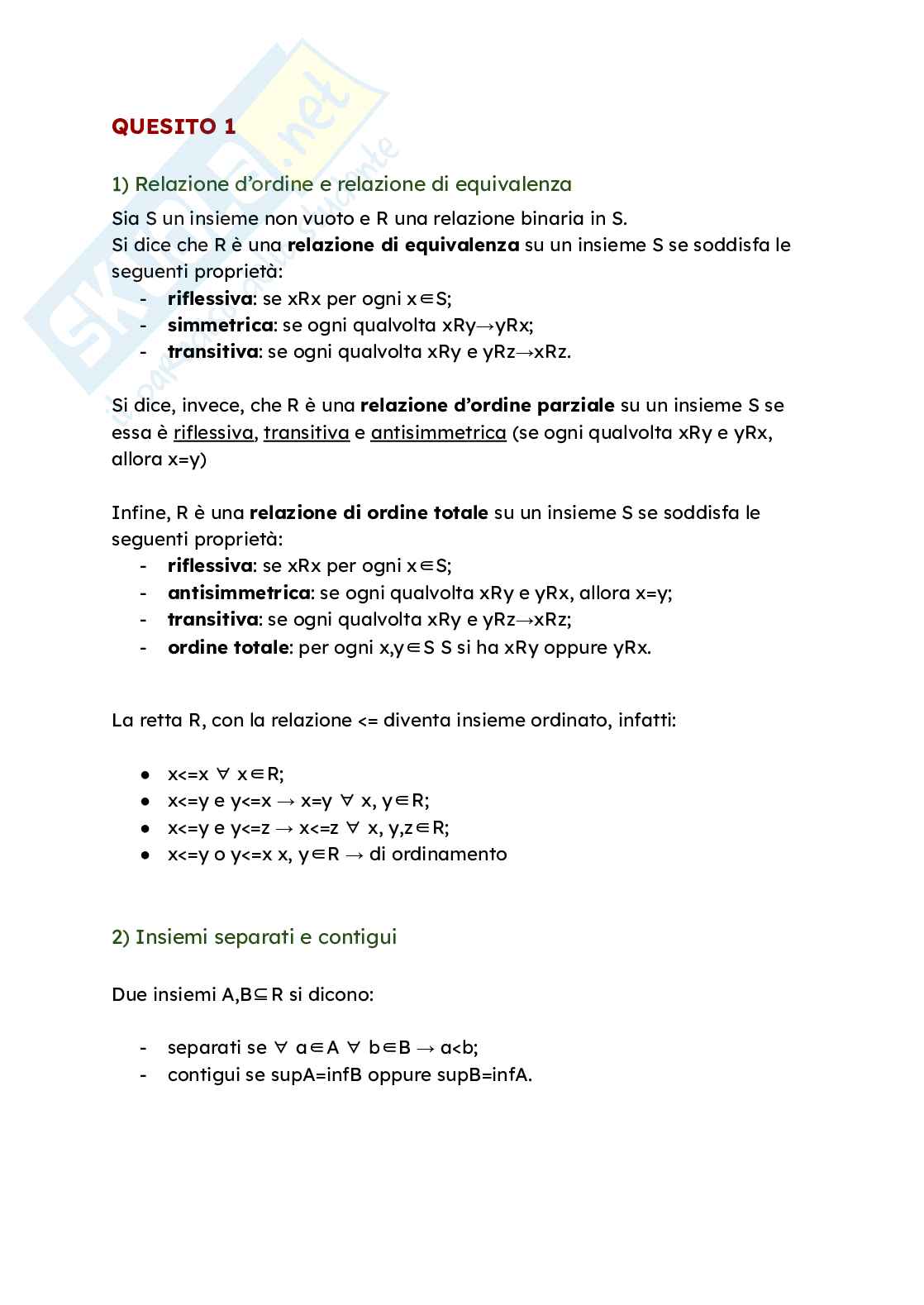 Due domande parte orale Analisi matematica 1 Pag. 1