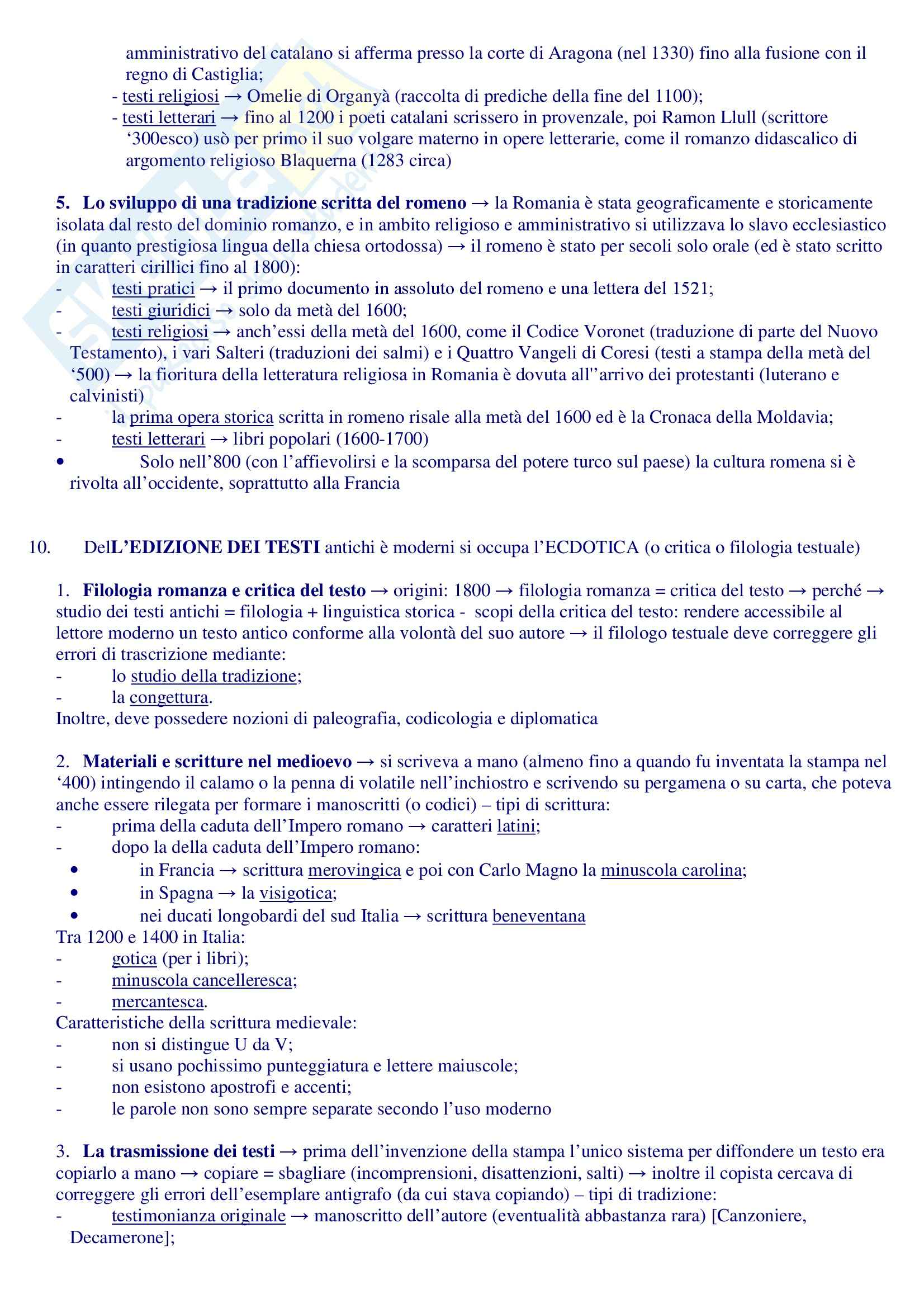 Riassunto esame Filologia Romanza, prof. Sacchi, libro consigliato Manuale di Linguistica e Filologia Romanza, Renzi, Andreose Pag. 16