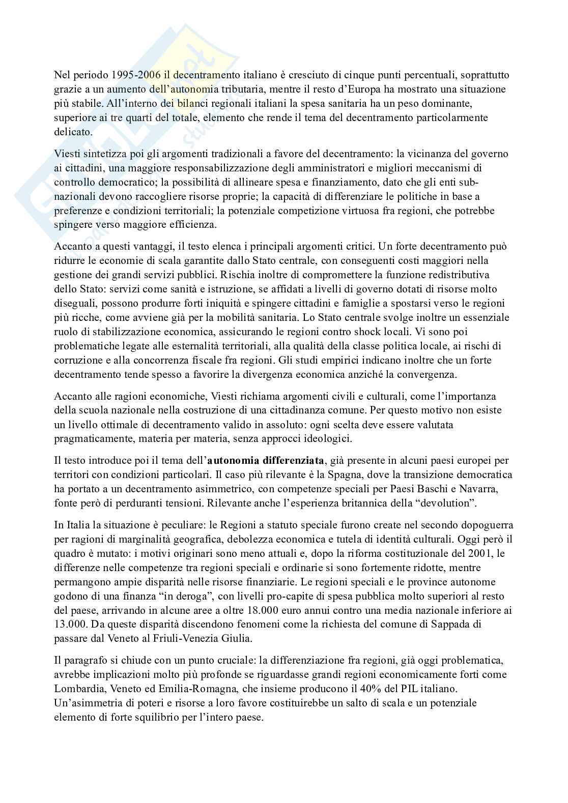 Riassunto esame Governo locale, Prof. Pasini Nicola, libro consigliato Seccessione dei ricchi, Viesti Pag. 2