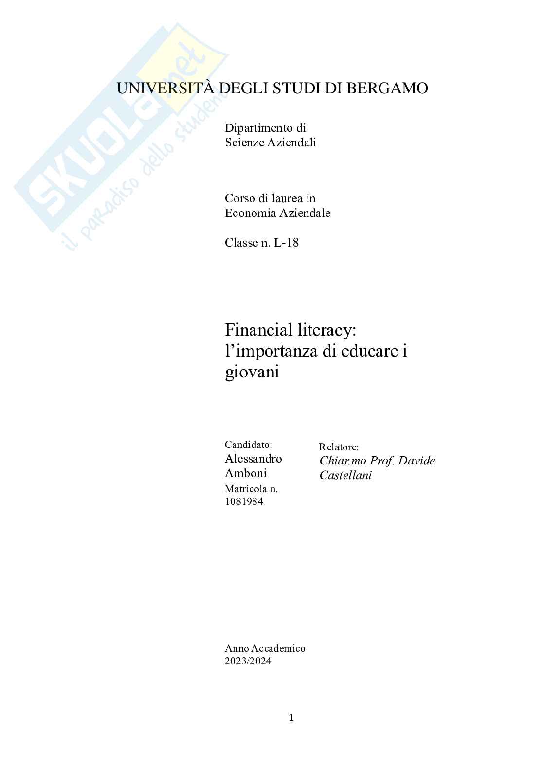 Financial literacy: l’importanza di educare i giovani  Pag. 1