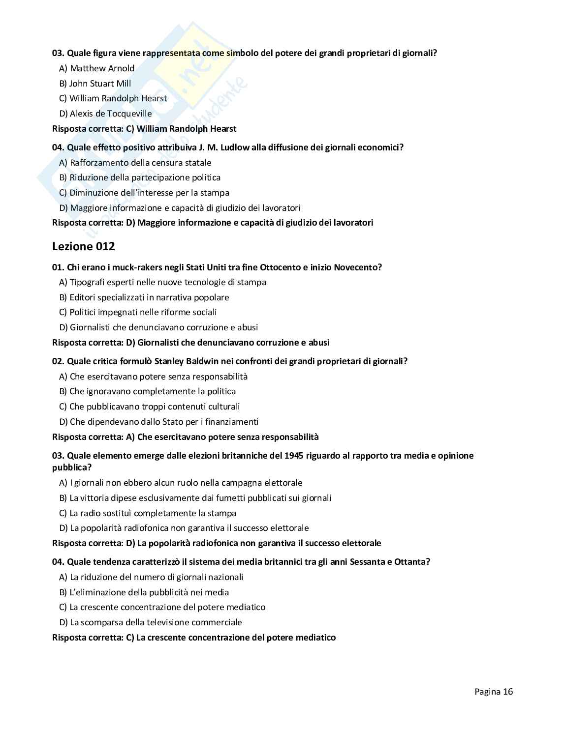 Quiz risolti Storia dei media, 2026 Pag. 16