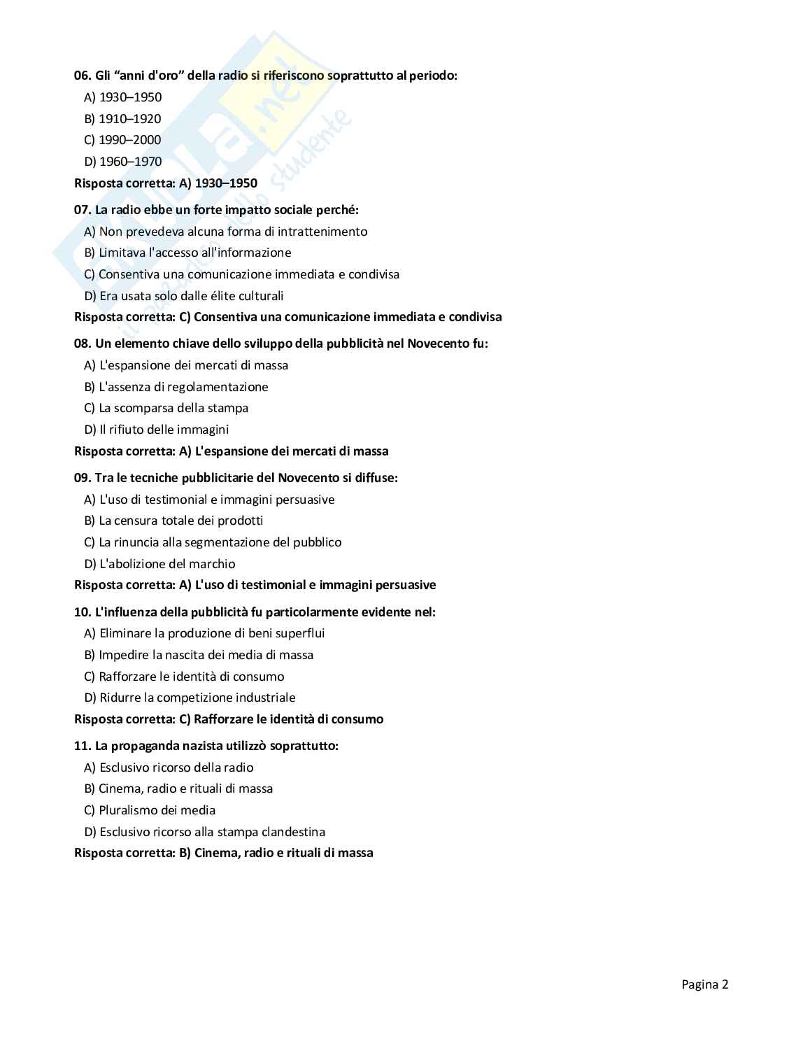 Quiz risolti Storia dei media, 2026 Pag. 2