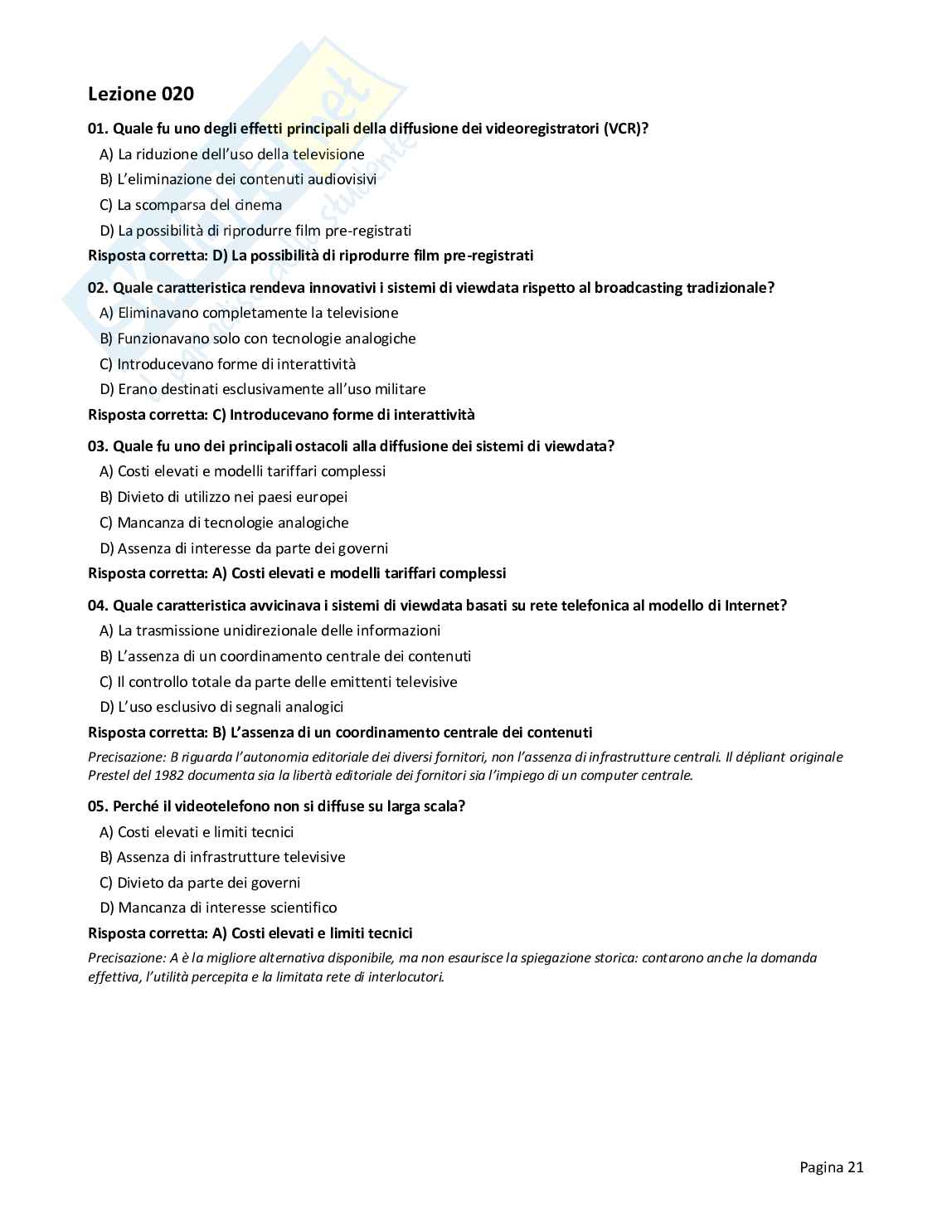Quiz risolti Storia dei media, 2026 Pag. 21
