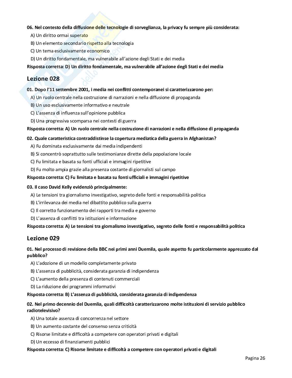 Quiz risolti Storia dei media, 2026 Pag. 26