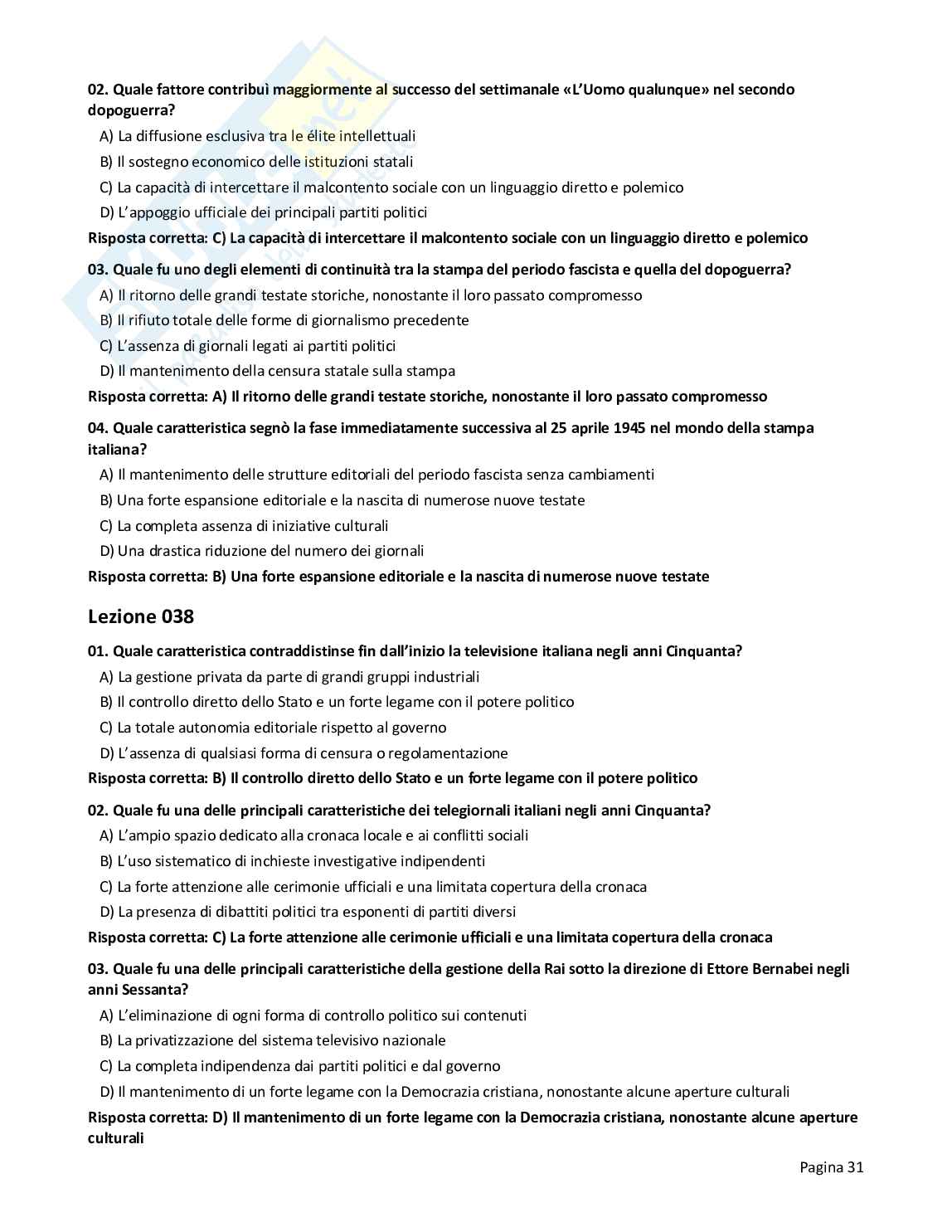 Quiz risolti Storia dei media, 2026 Pag. 31