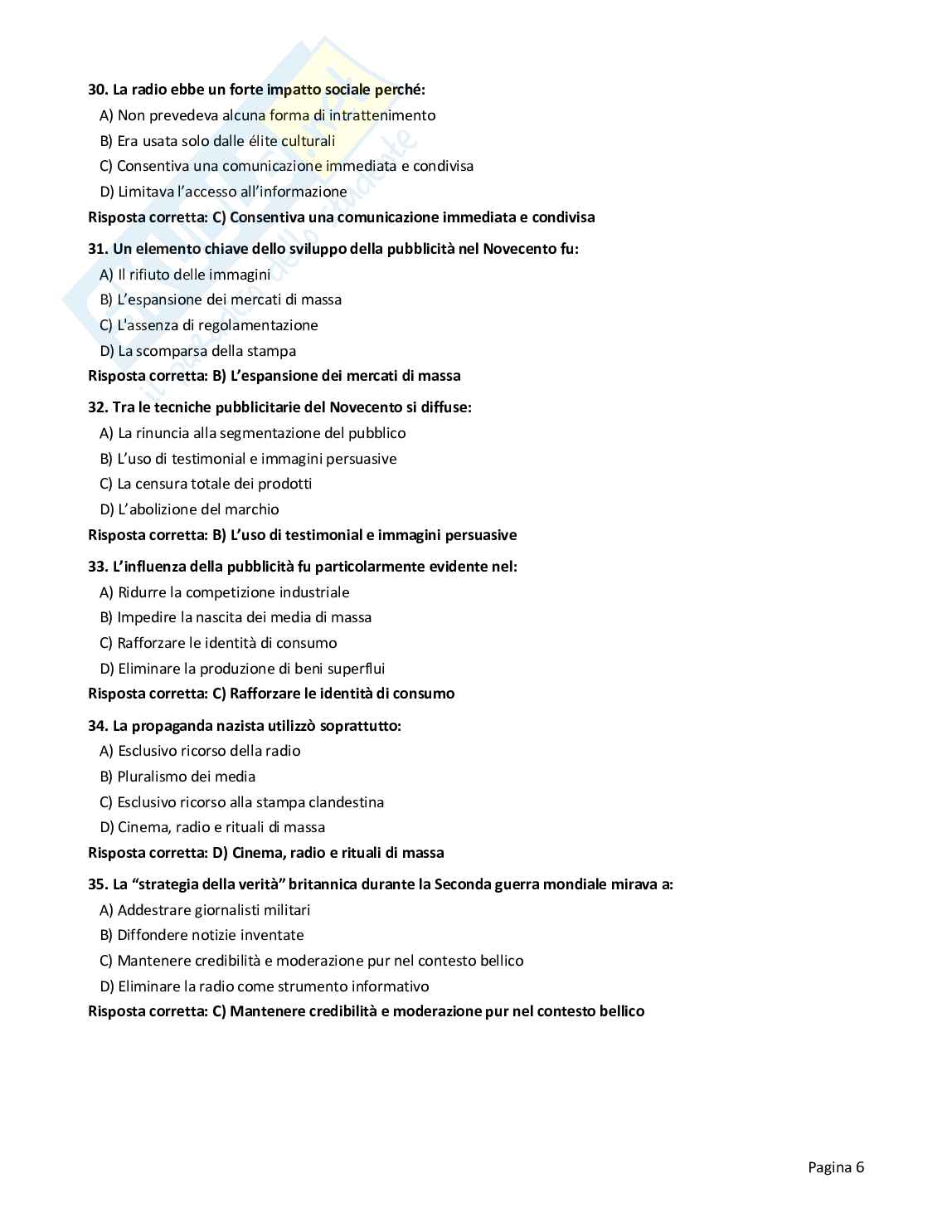 Quiz risolti Storia dei media, 2026 Pag. 6