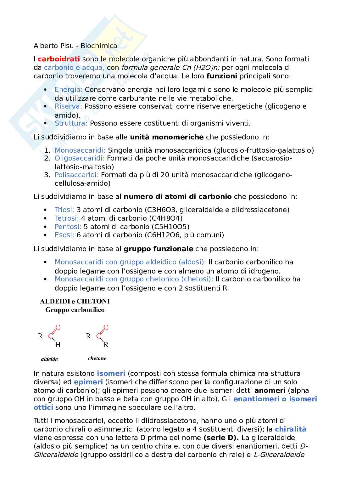 Riassunto esame Chimica organica, Prof. Peddio Stefania, libro consigliato Biochimica , Lehninger Pag. 1