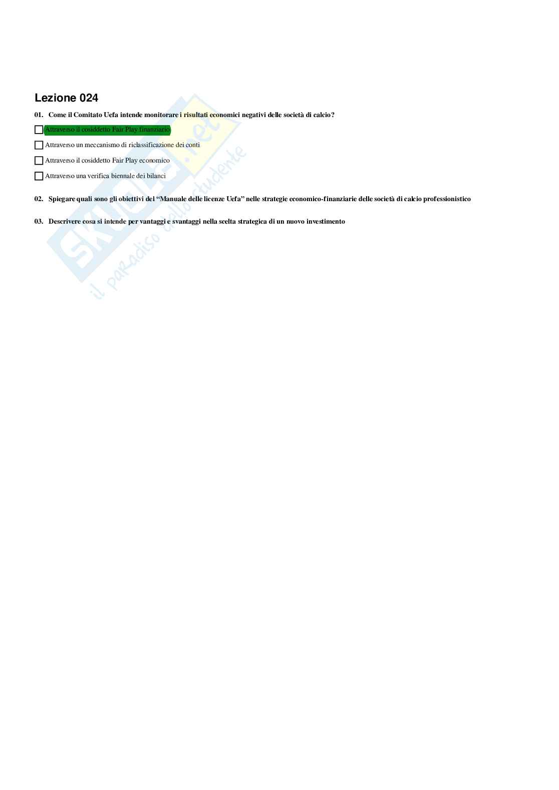 Paniere Economia delle imprese sportive (2026) - Risposte multiple corrette Pag. 26