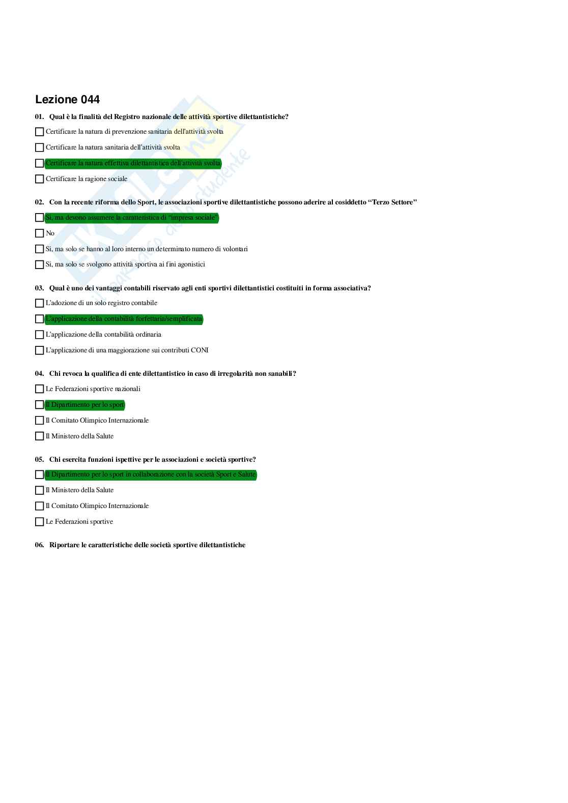 Paniere Economia delle imprese sportive (2026) - Risposte multiple corrette Pag. 46
