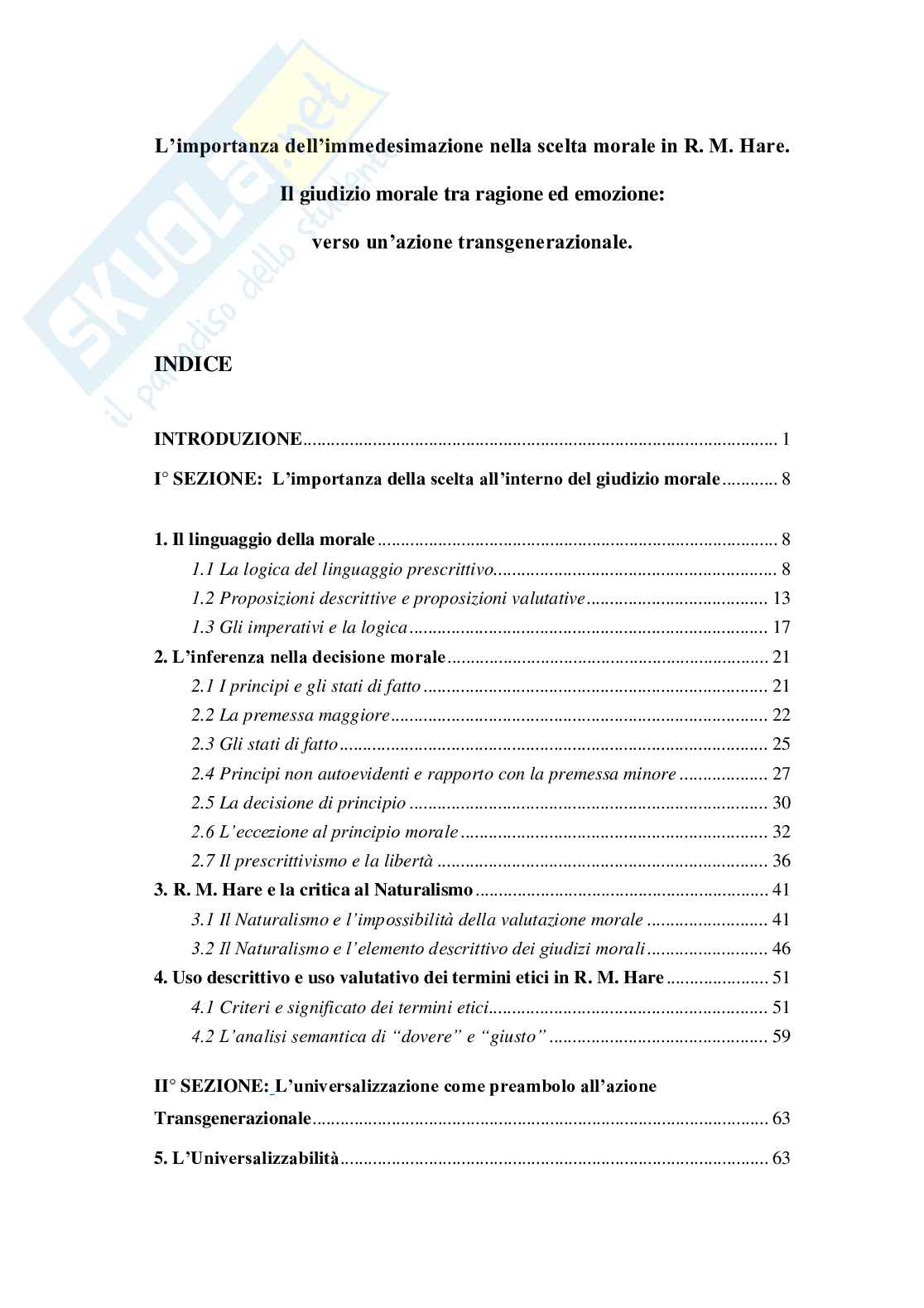 L’importanza dell’immedesimazione nella scelta morale in R. M. Hare. Il giudizio morale tra ragione ed emozione: verso un’azione transgenerazionale Pag. 2