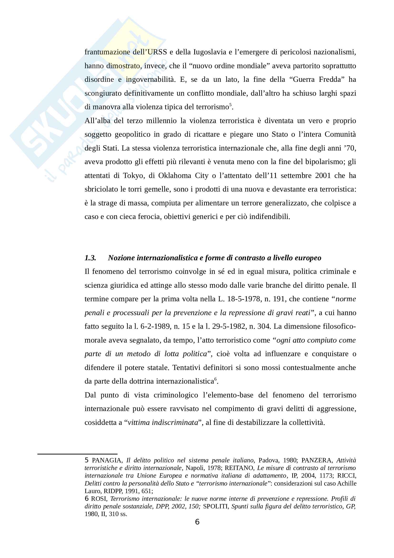 Fattispecie di reato in materia di terrorismo internazionale Pag. 6