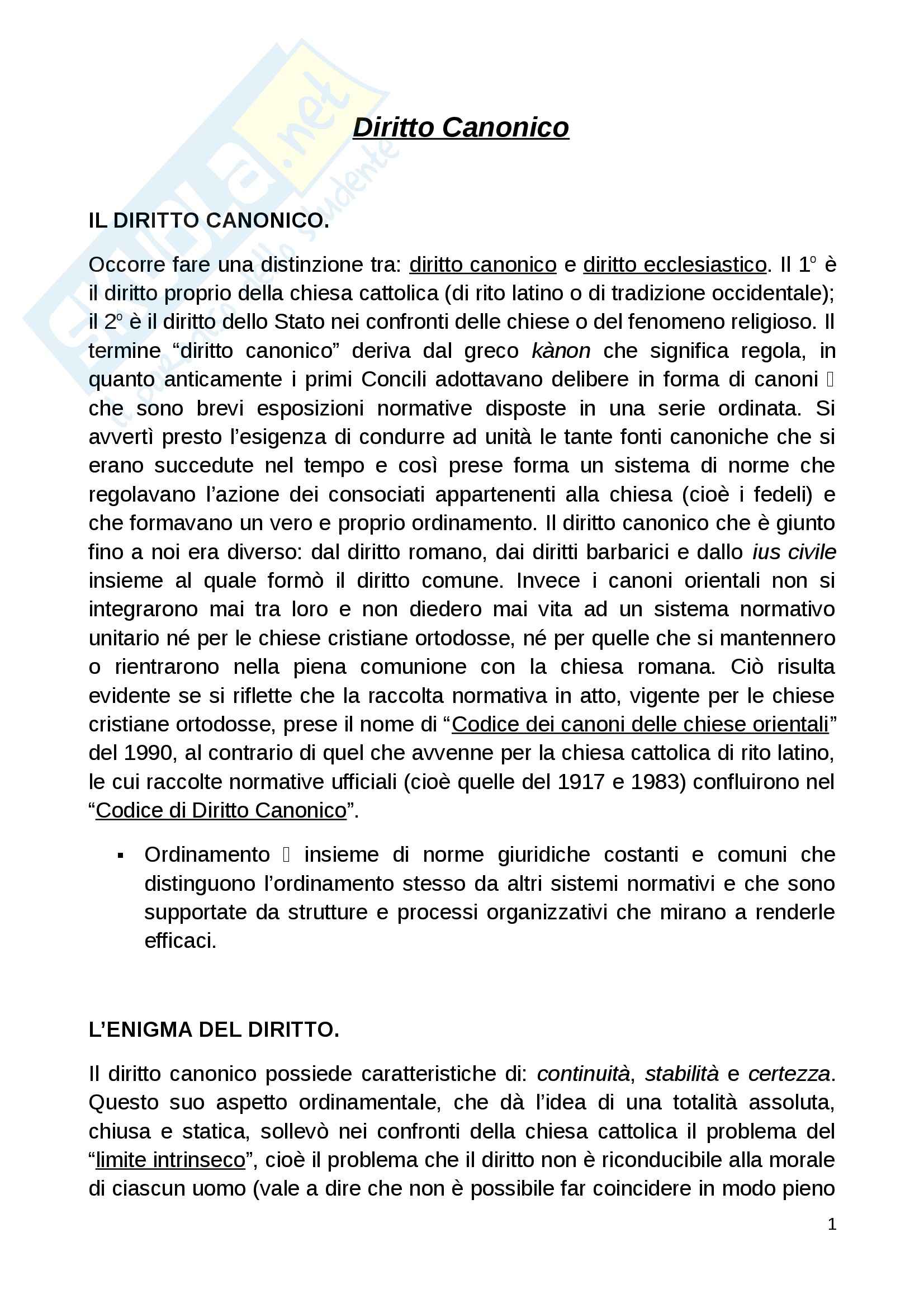 Lezioni, Diritto canonico Pag. 1