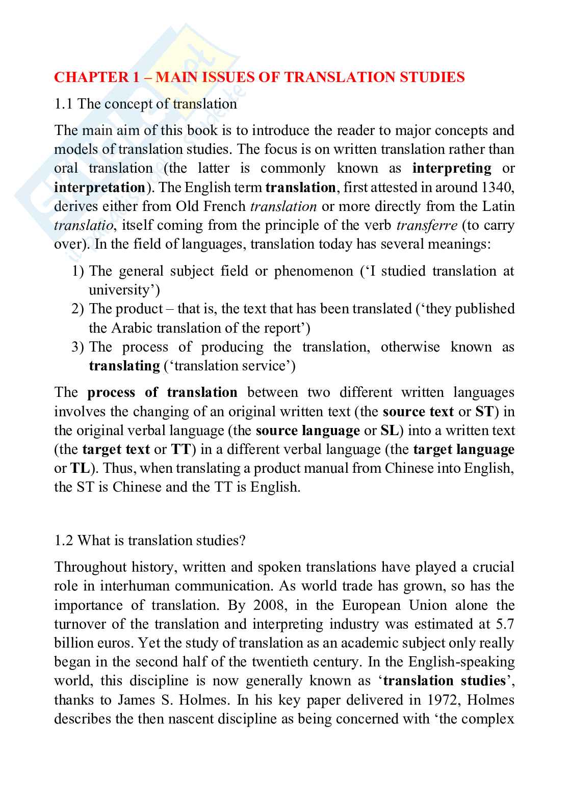 Riassunto esame Inglese II, Prof. Rossi Mario, libro consigliato Introducing translation studies, Jeremy Munday Pag. 1