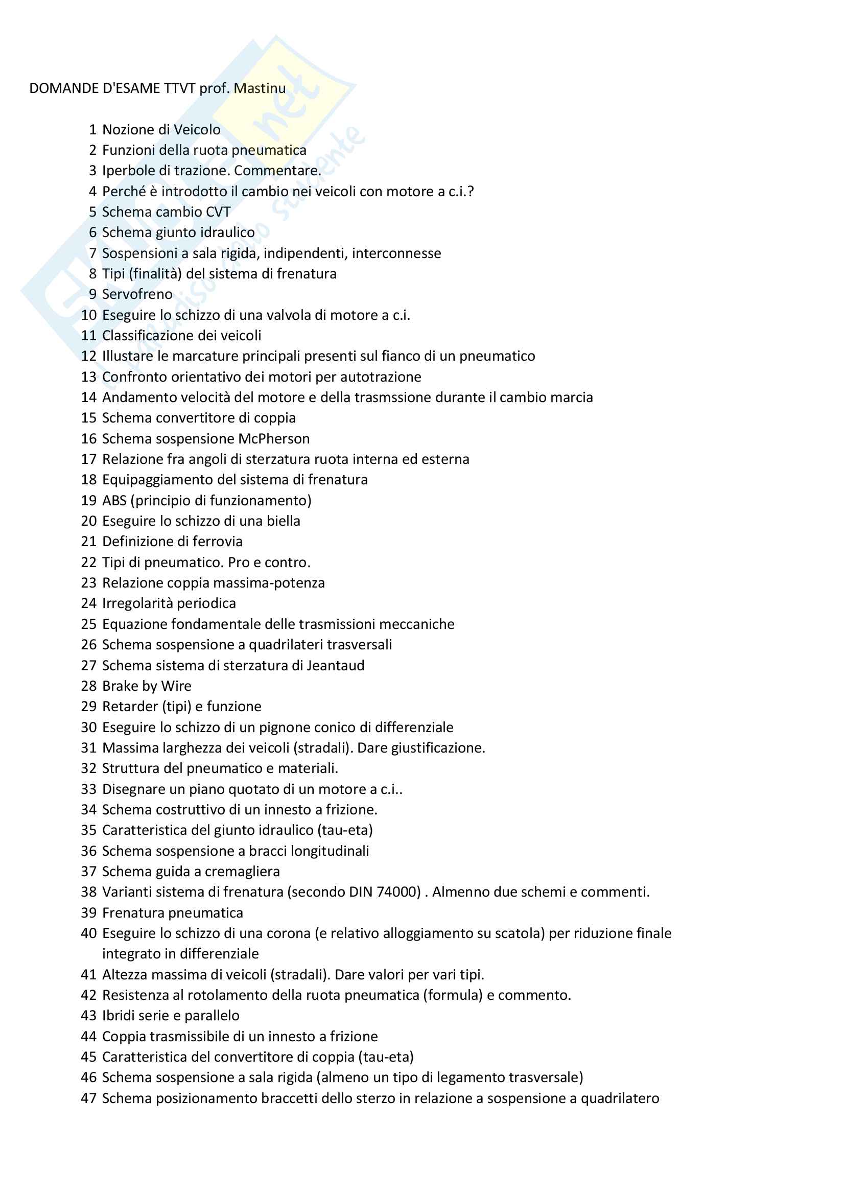 Domande d'esame risolte - Teoria e tecnica dei veicoli terrestri Pag. 1