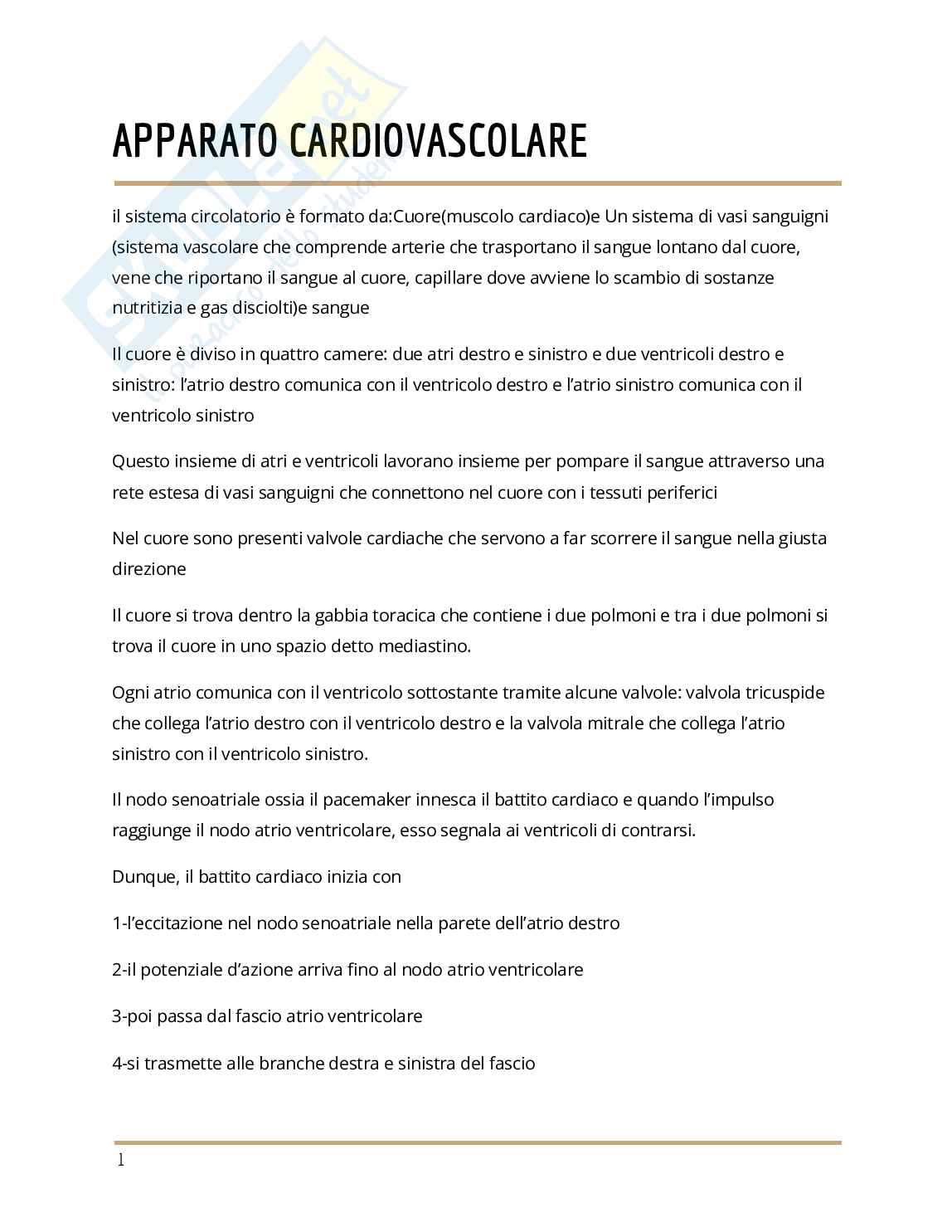 Apparato cardiovascolare Pag. 1