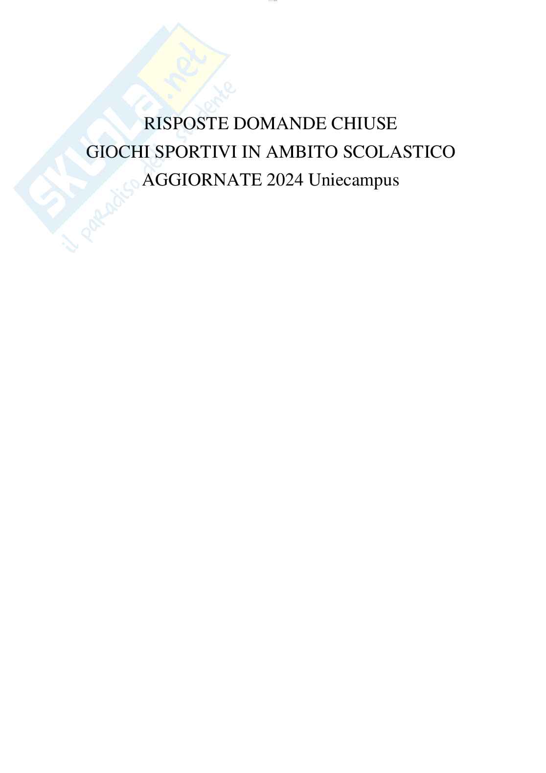 Risposte domande chiuse di Giochi sportivi in ambito scolastico aggiornate al 2024 Pag. 1