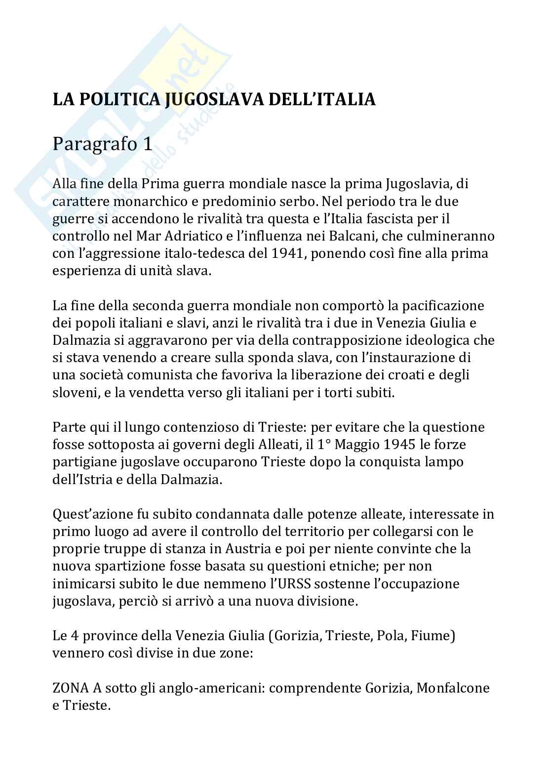 Politica jugoslava dell'Italia Pag. 1